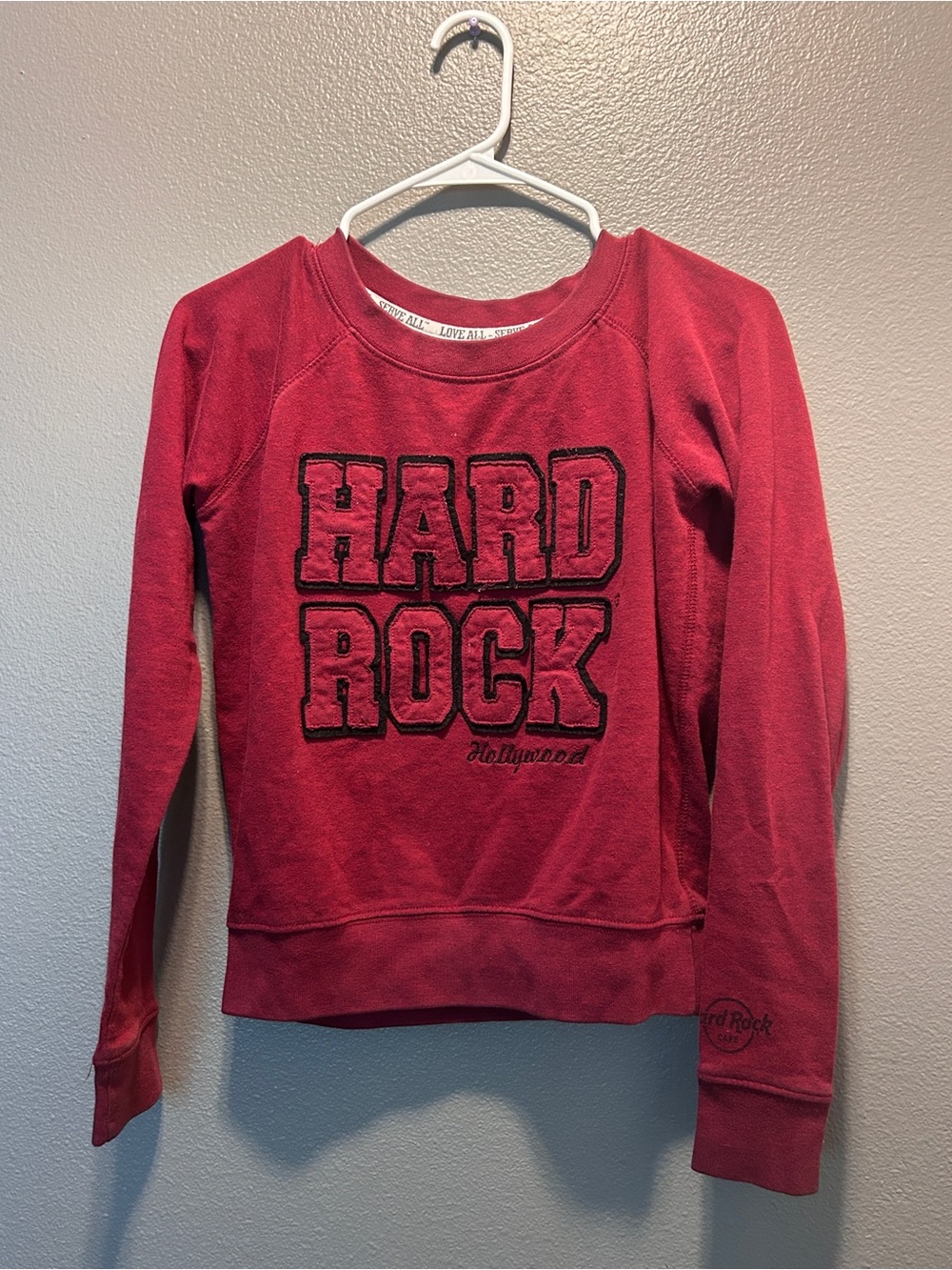Hard Rock Cafe Hollywood Sweatshirt Red Crewneck Embroidered Pullover Women XS